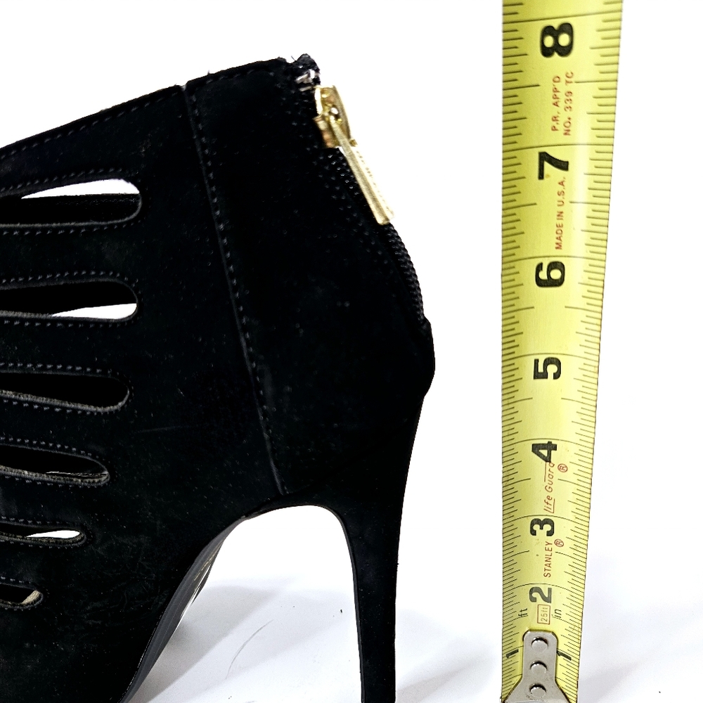 DOLLHOUSE Black Velvet Stiletto Heels, Peeptoe, Zipper Back Sz 8 - Picture 3 of 6